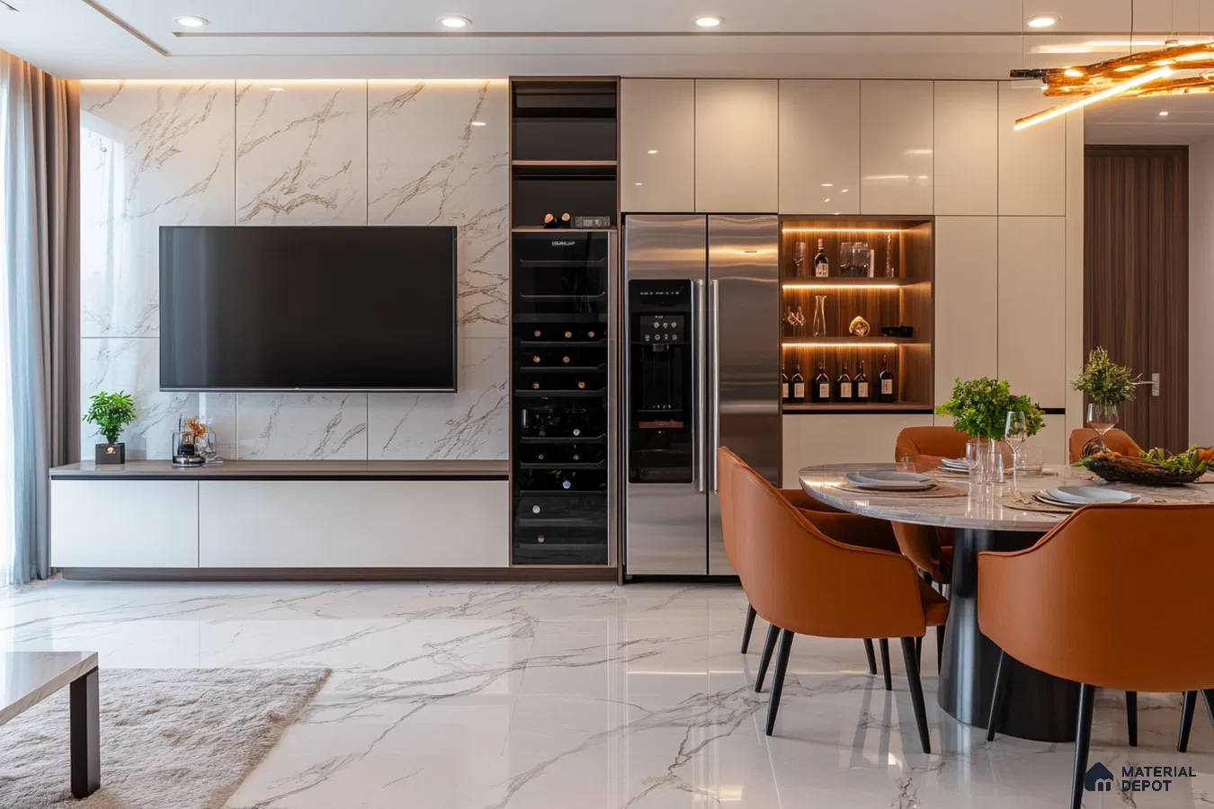 A Symphony of Marble and Modernity: A Luxurious Open-Concept Living Space | Material Depot