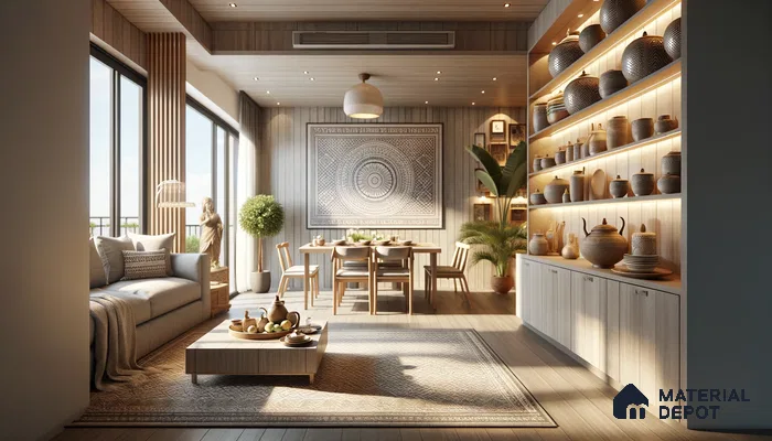 A Traditional Tapestry of Wood, Texture, and Light with Tranquility | Material Depot