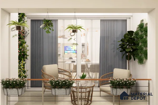 Plants and Furniture in a Bright and Spacious Room