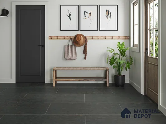 Entry room with grey tiles