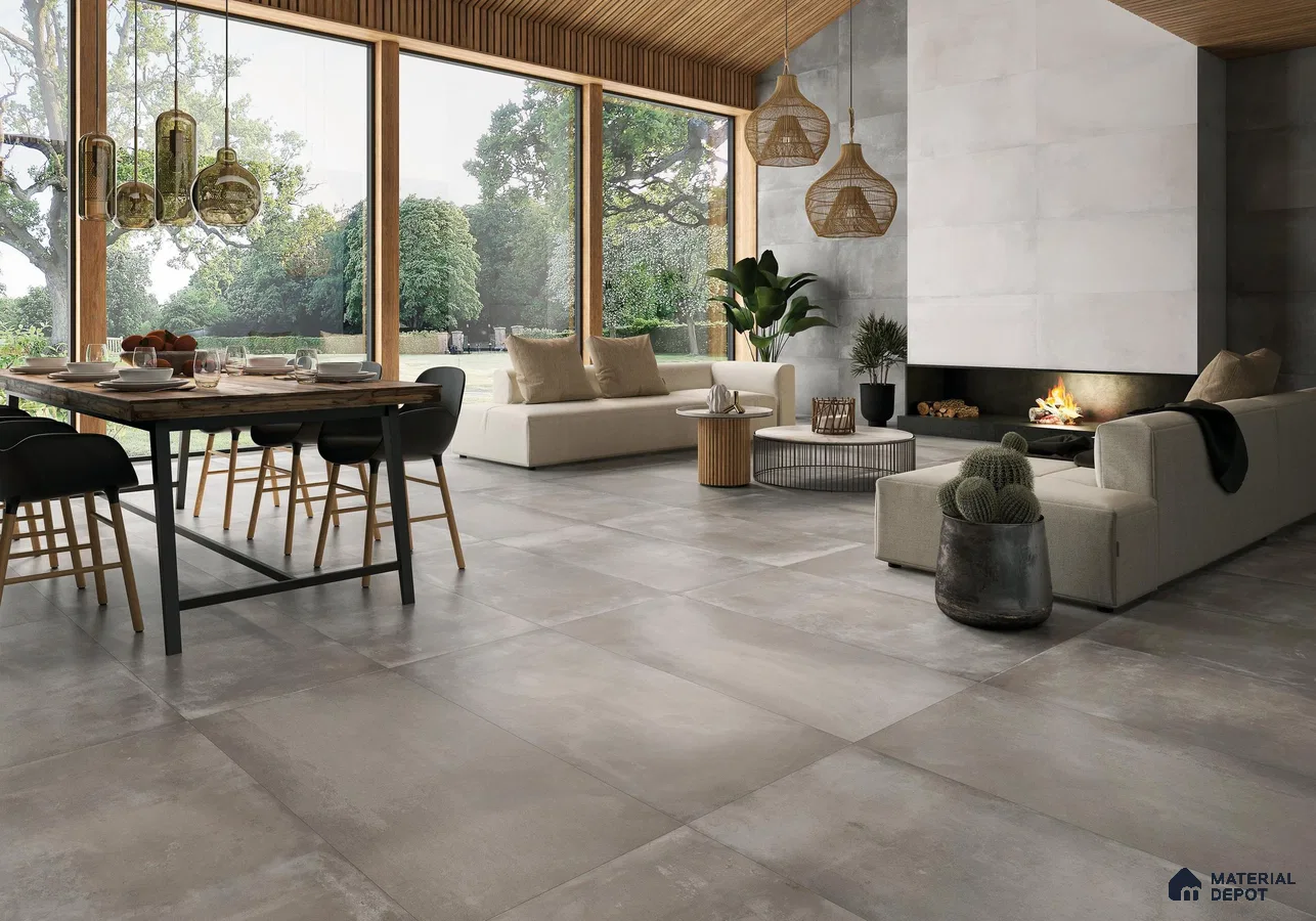 Living room with grey marble floor