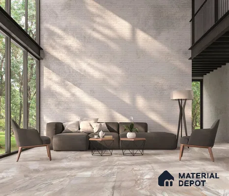 Living room with stone tiles and marble flooring