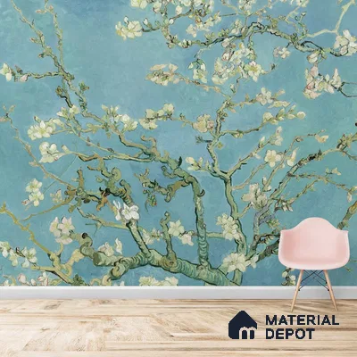 A close-up of a Vincent Van Gough Almond Blossom Painting Wallpaper for Wall Indrani Series Soft Feel Tropical Design (Customised Size Wallpaper )available at Material Depot in Bangalore