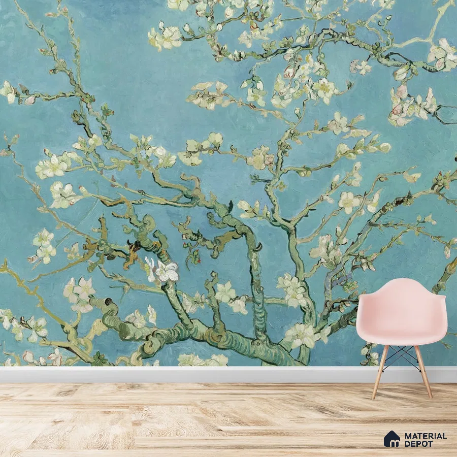 A close-up of a Vincent Van Gough Almond Blossom Painting Wallpaper for Wall Indrani Series Soft Feel Tropical Design (Customised Size Wallpaper )available at Material Depot in Bangalore
