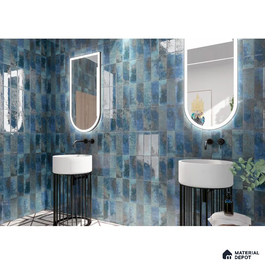 Aquatic Elegance Blue-Hued Retreat with Artistic Floor Patterns | Material Depot
