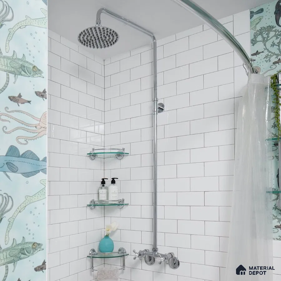 Aquatic Oasis A Tranquil White Bathroom with Underwater Delight | Material Depot