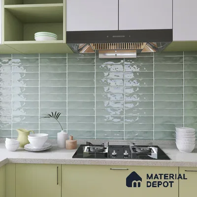 Aquatic Serenity Light Green Reflective Tiles in Kitchen Retreat | Material Depot
