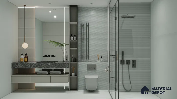 Arctic White Textured Tiles in a Minimalist Bathroom | Material Depot