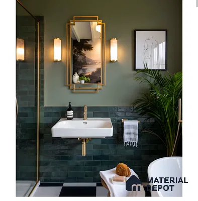Art Deco Elegance: A Modern Bathroom with Green Tiles | Material Depot