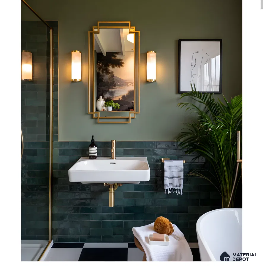 Art Deco Elegance: A Modern Bathroom with Green Tiles | Material Depot
