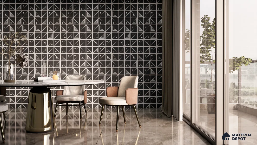 Moroccan Floor & Wall Tile TL 04385 Abacus Black 1 ft x 1 ft Matte Finish Ceramic Tile - 9 mm | Suitable For Kitchen, Bathroom, Dining Area | Please Expect a Slight Variation of Pattern