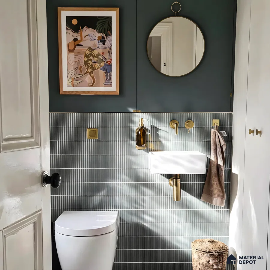 Artistic Allure: A Modern Bathroom Blending Soft Teal Tones with Artistic Flair | Material Depot
