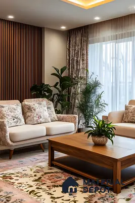 Attractive Living Room With Fluted Wooden Louvers | Material Depot