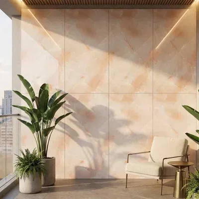 Closeup application image of Marble Cladding Balcony Tiles