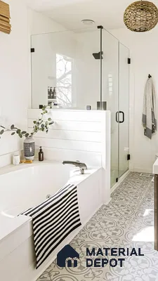 Bathroom With Decorative Floor Tiles | Material Depot