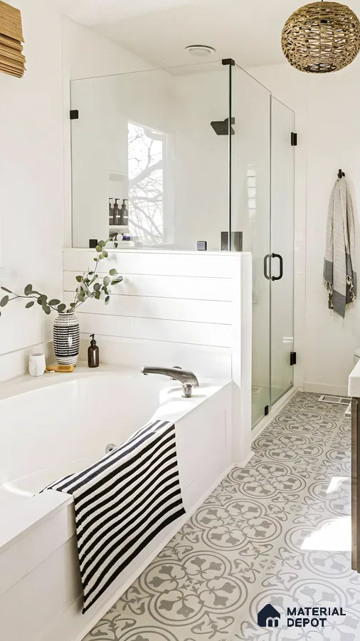 Bathroom With Decorative Floor Tiles | Material Depot