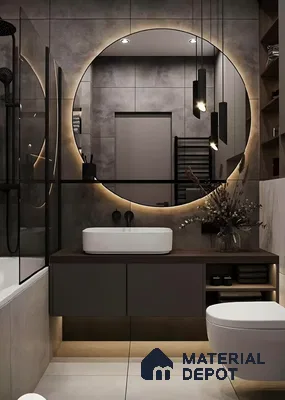 Bathroom With Grey Tiles And Modern Fixtures | Material Depot