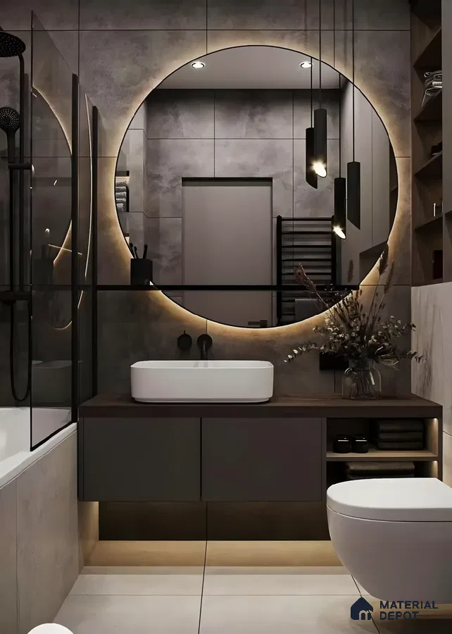 Bathroom With Grey Tiles And Modern Fixtures | Material Depot