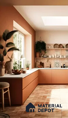 Beautiful Kitchen With Orange Laminates | Material Depot