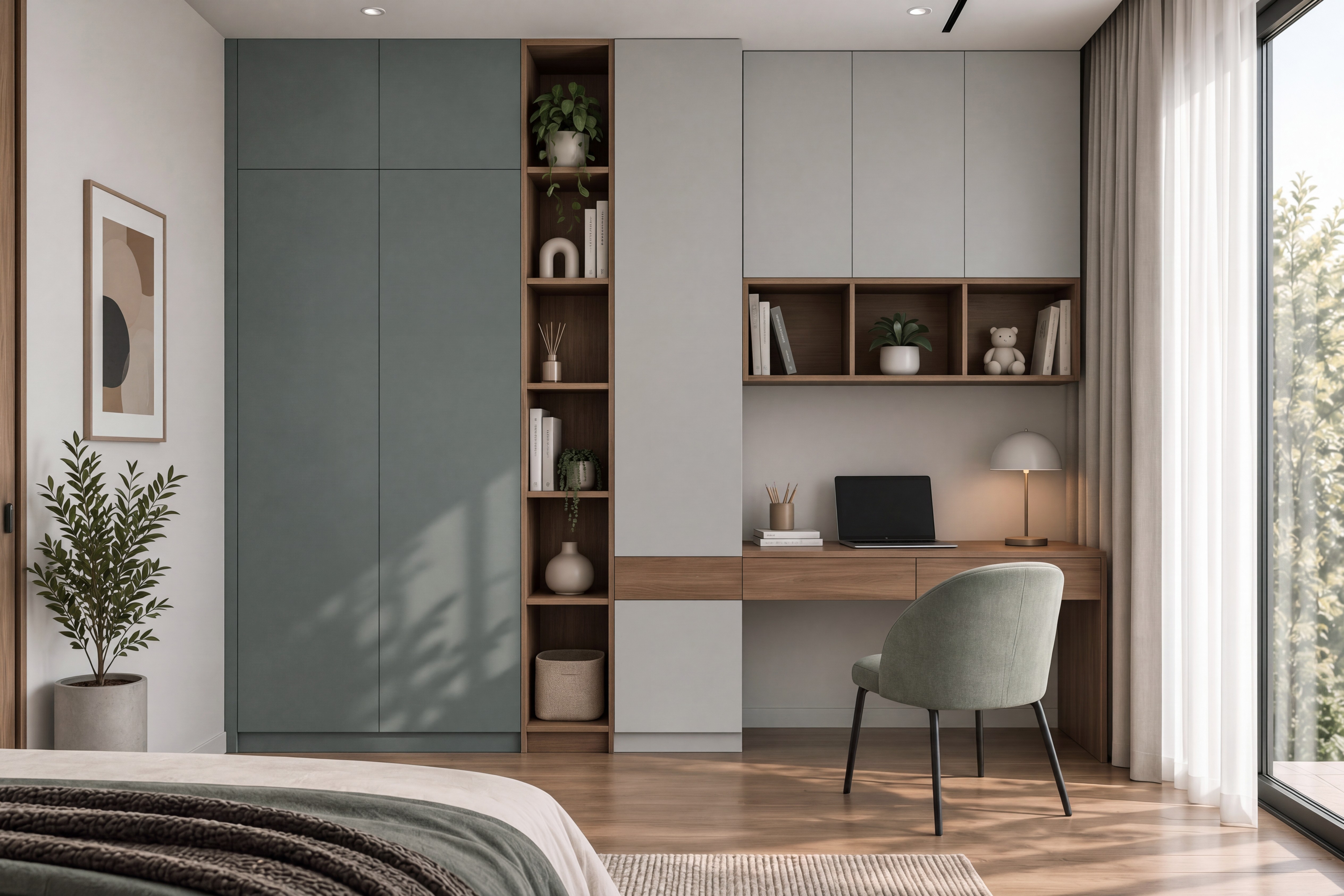 Bedroom Wardrobe and Study with Classic Grey and Cement Grey Dry Matt Laminate