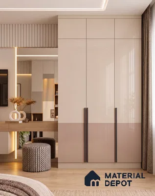 Bedroom Wardrobe with Almond Gloss and Warm Bisque Laminate