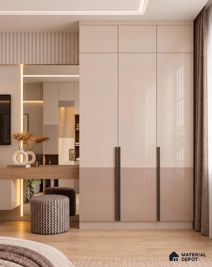 Bedroom Wardrobe with Almond Gloss and Warm Bisque Laminate