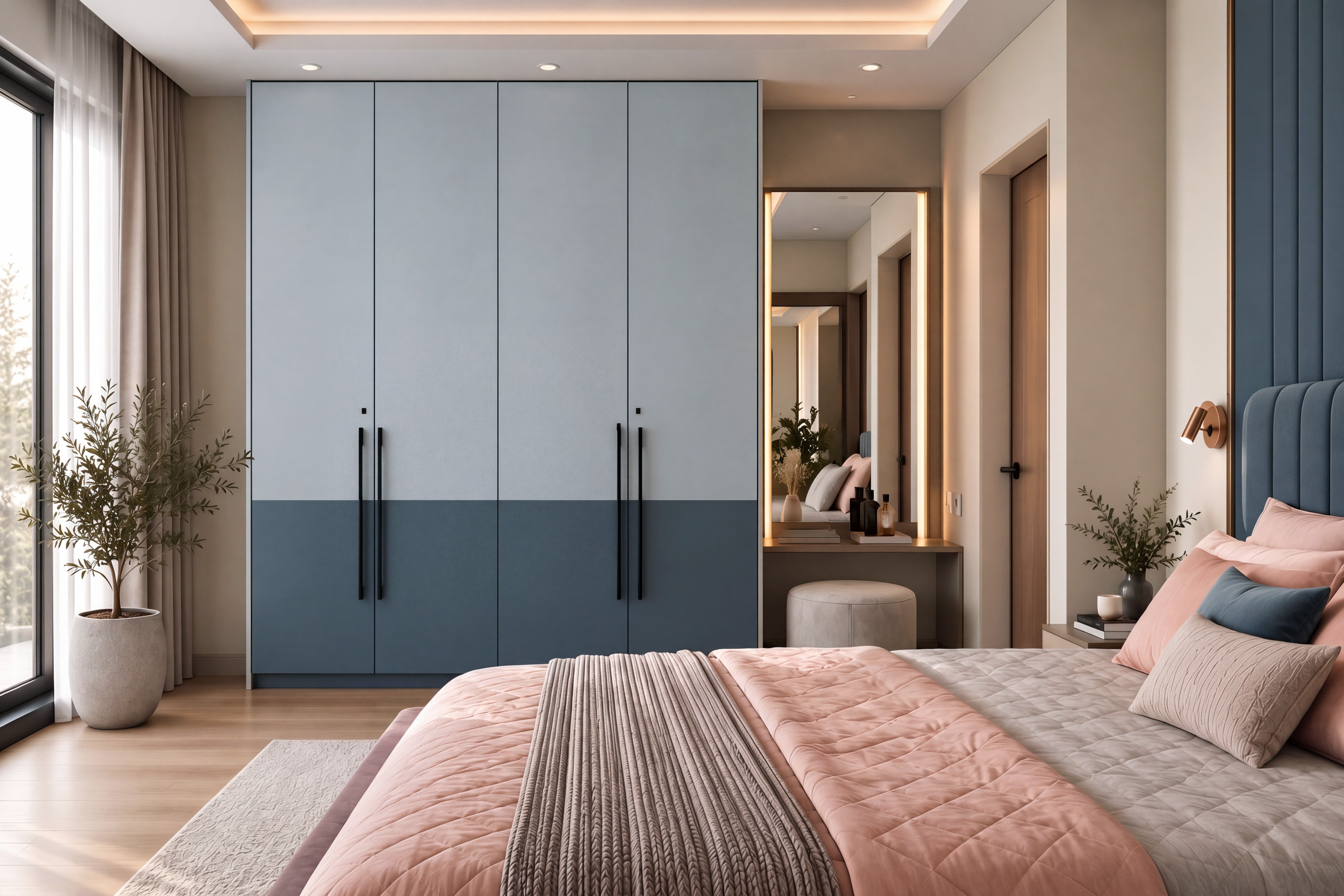 Bedroom Wardrobe with Ash Grey and Stone Grey Suede Laminate