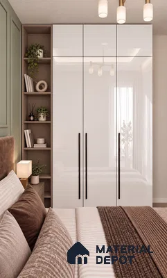 Bedroom Wardrobe with Chiffon White High-Gloss Laminate