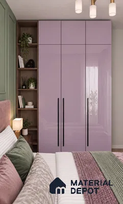 Bedroom Wardrobe with Dusty Mauve High-Gloss Laminate
