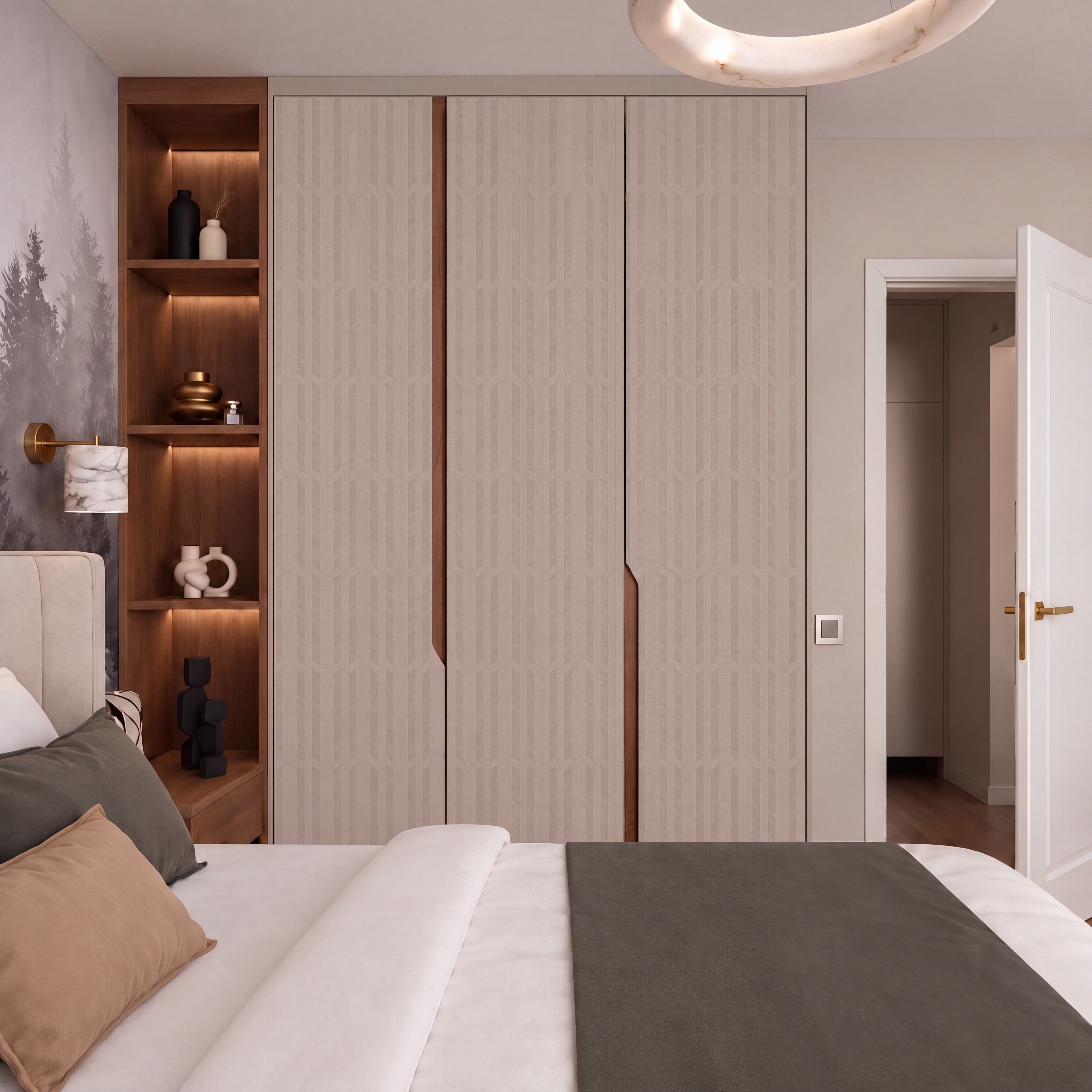 Bedroom Wardrobe with Dusty Nude Chevron Texture Laminate