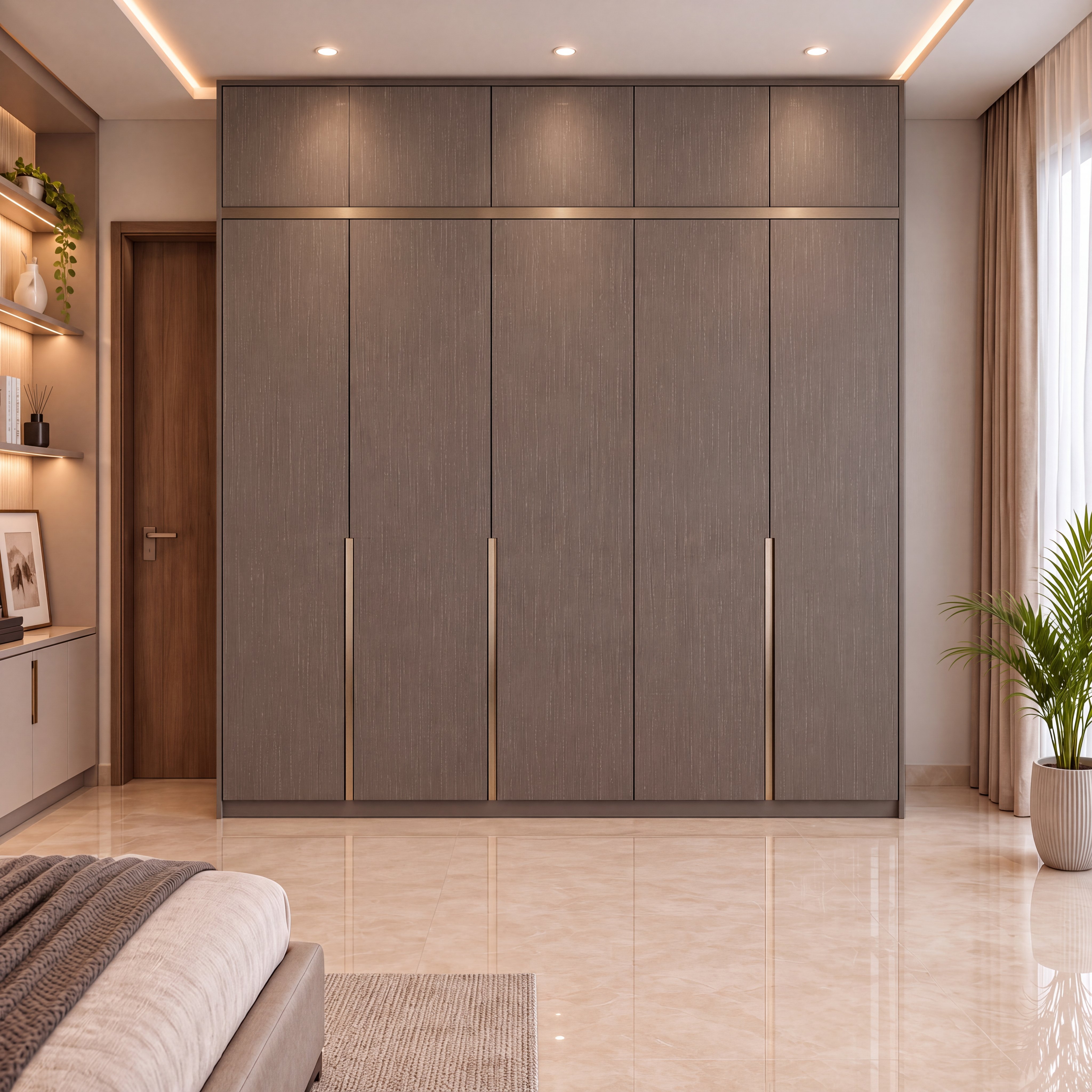 Bedroom Wardrobe with Mocha Stone Fabrino Texture Laminate