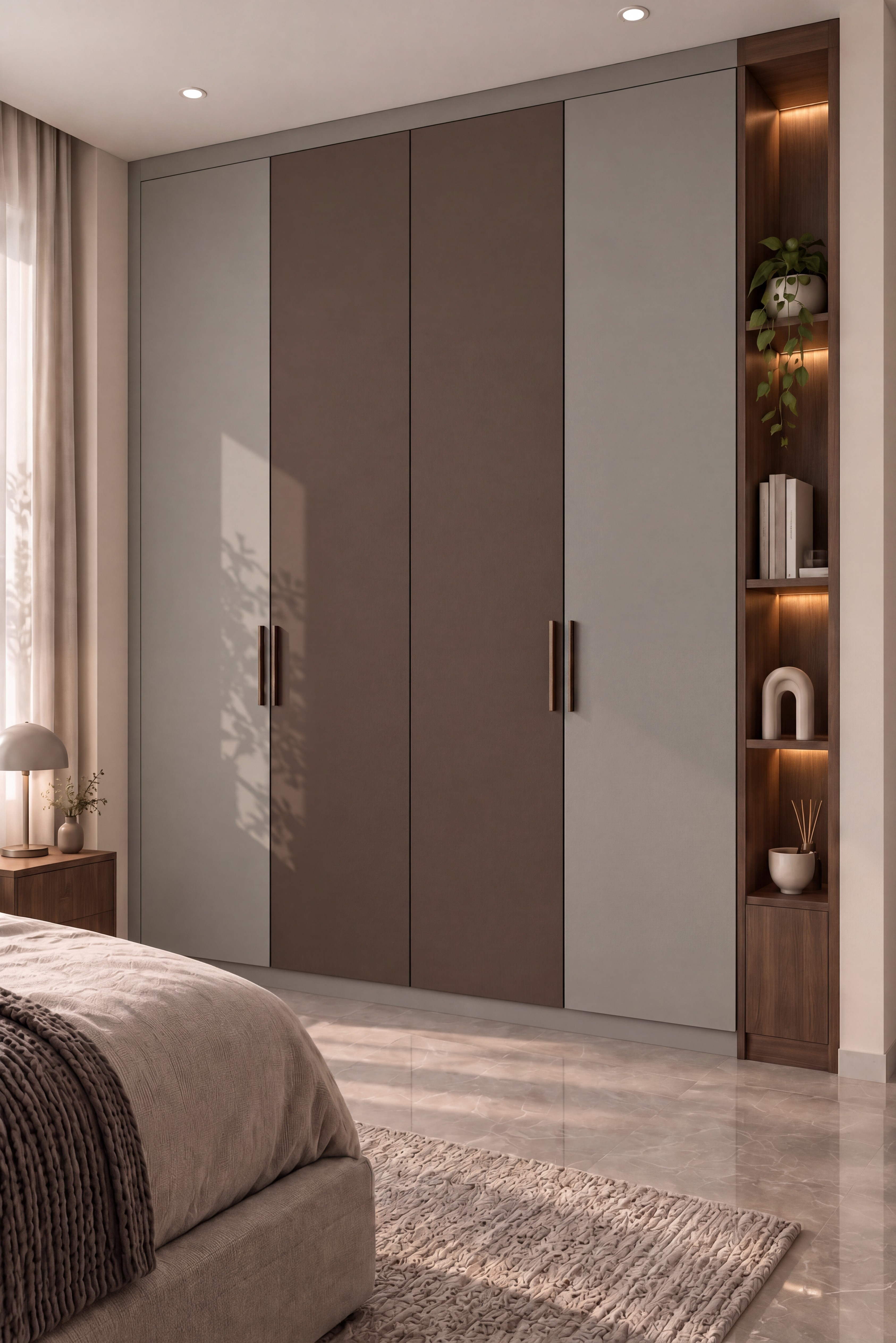 Bedroom Wardrobe with Titanium Grey and Dark Mocha Dry Matt Laminate