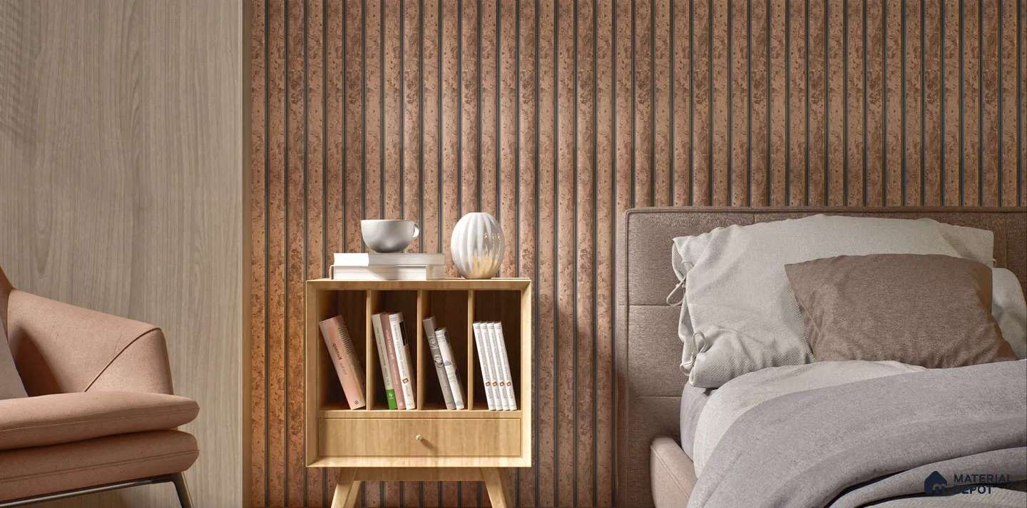 Bedroom with Fluted Wall and Circular Mirror | Material Depot