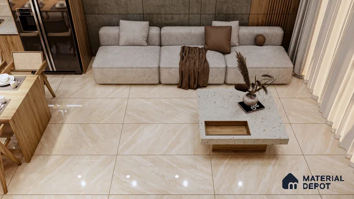 Beige Marble Look Tiles for a Warm & Inviting Open Living-Dining Space | Material Depot