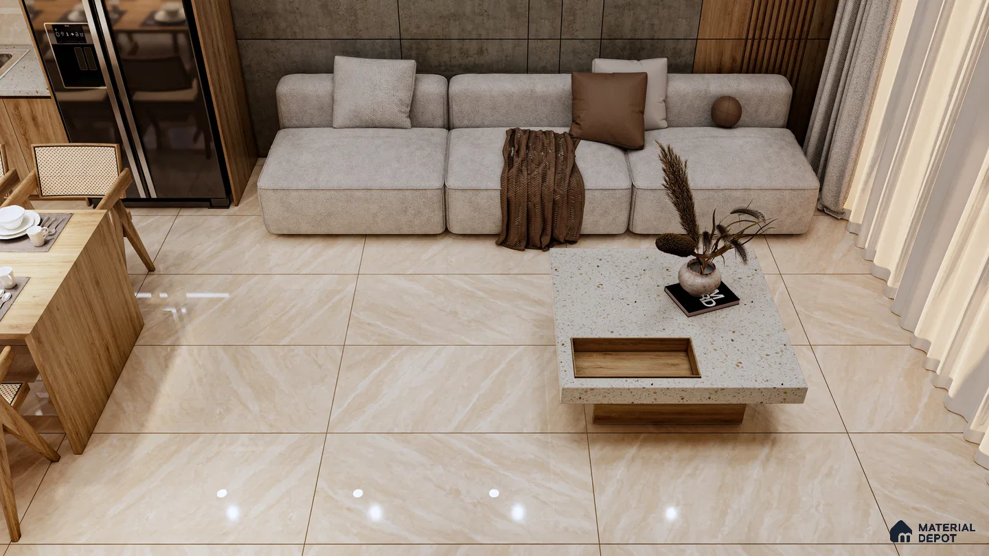 Beige Marble Look Tiles for a Warm & Inviting Open Living-Dining Space | Material Depot