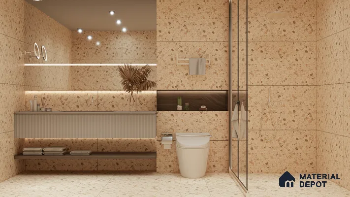 Terrazzo Floor & Wall Tile TL 06404 D Terazzo Beige 4 ft x 2 ft Carving Matte Finish Vitrified Tile - 9 mm | Suitable for Living Room, Bedroom & Bathroom