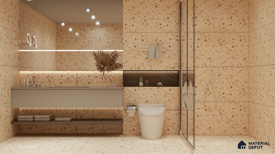 Terrazzo Floor & Wall Tile TL 06404 D Terazzo Beige 4 ft x 2 ft Carving Matte Finish Vitrified Tile - 9 mm | Suitable for Living Room, Bedroom & Bathroom