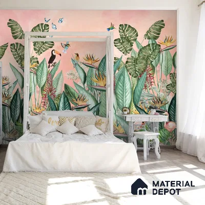 A close-up of a Tropical Theme-Birds of Paradise, Customised for Homesavailable at Material Depot in Bangalore