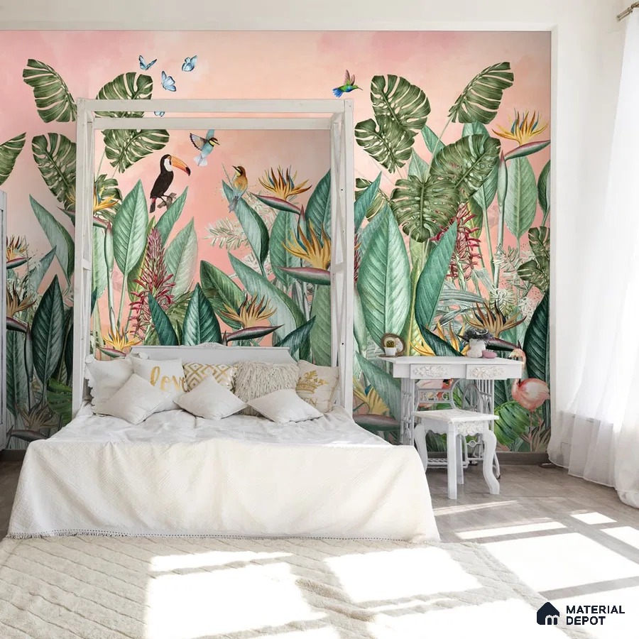 A close-up of a Tropical Theme-Birds of Paradise, Customised for Homesavailable at Material Depot in Bangalore