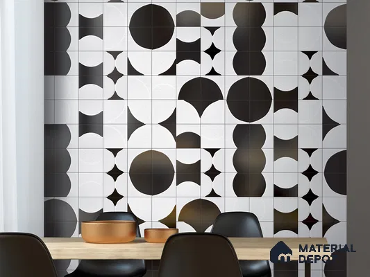 Black and White Abstract Geometric Tiles for Modern Dining Spaces | Material Depot