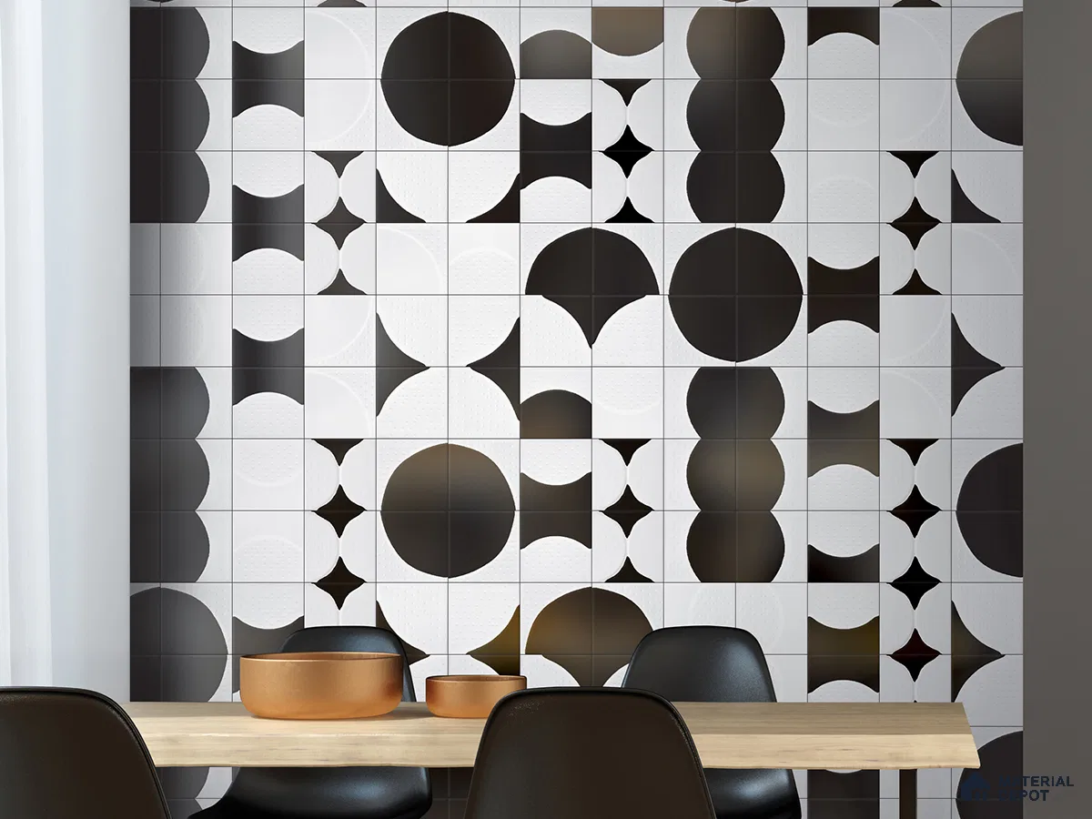 Black and White Abstract Geometric Tiles for Modern Dining Spaces | Material Depot