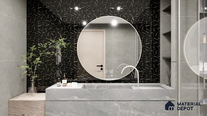 Black Mosaic Patterned Tile with Gold Grout for Modern Bathrooms | Material Depot