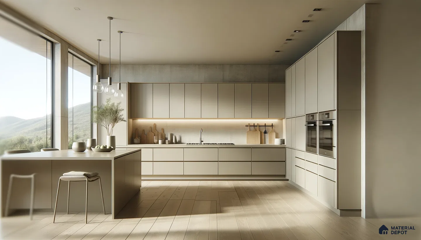 Blend of contemporary Kitchen and Panoramic Views  with Neutral Tones | Material Depot