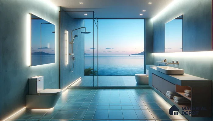 Blend of Minimalist Bathroom with Panoramic Ocean View | Material Depot