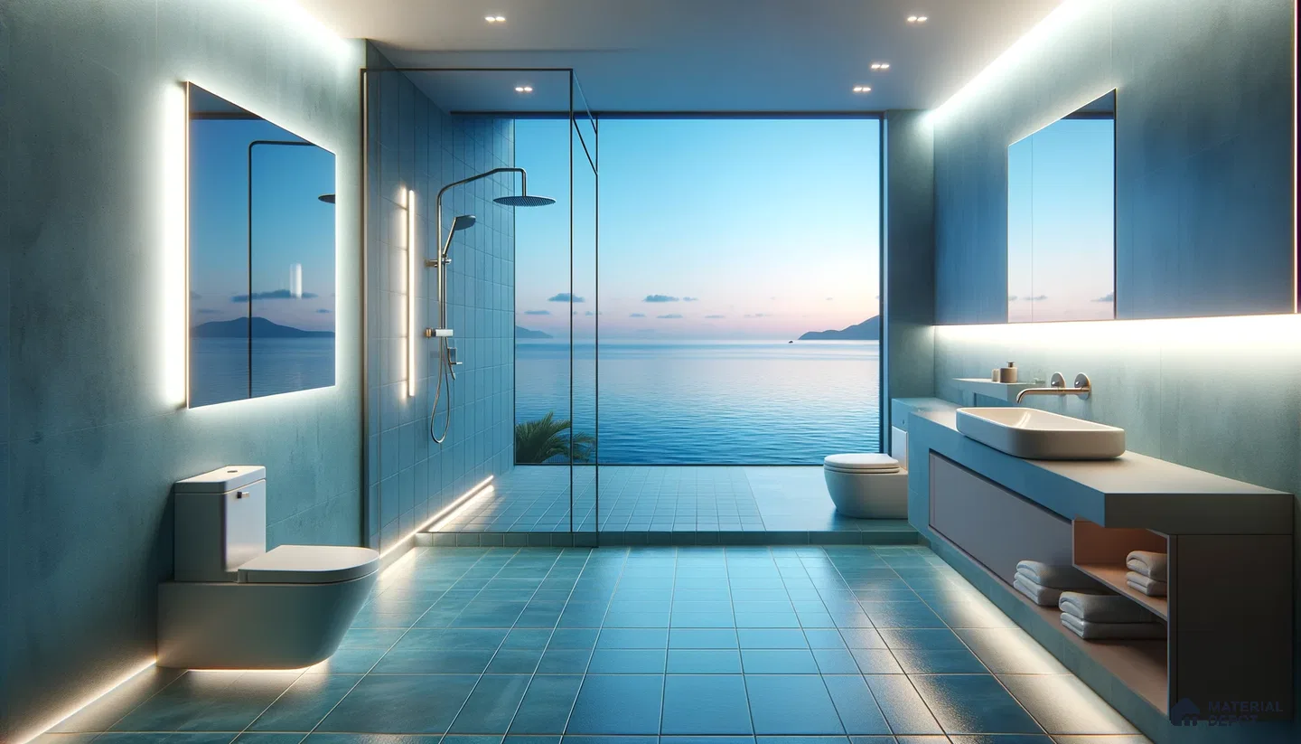 Blend of Minimalist Bathroom with Panoramic Ocean View | Material Depot