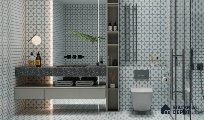 Moroccan Floor & Wall Tile TL 05093 Bauhaus Ice Blue 1 ft x 1 ft Ceramic Matte Finish - 9 mm | Suitable for Bathroom, Kitchen,  Balcony | Please Expect a Slight Variation of Pattern