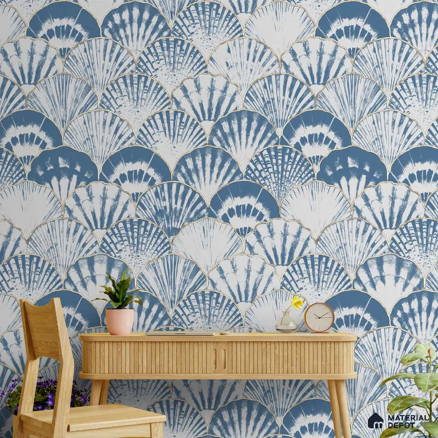 A close-up of a Abstract Indian Batik Print Wallpaper for Walls, Blue 19.6 Inches(W) x 420 Inches(H) Atarangi Series Abstract Patterned - 57 Sq. Ft. with a finish available at Material Depot in Bangalore
