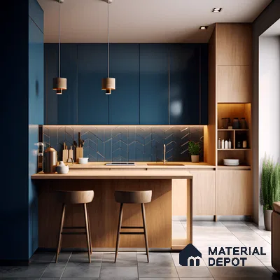 Blue Elegant Kitchen With Blue Backsplash | Material Depot