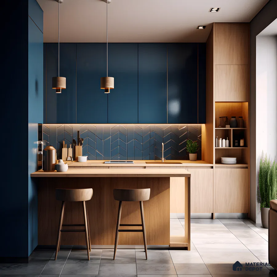 Blue Elegant Kitchen With Blue Backsplash | Material Depot