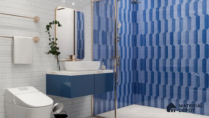 Blue Finger Tiles & White Subway Faux for a Luxe Contrast | Material Depot